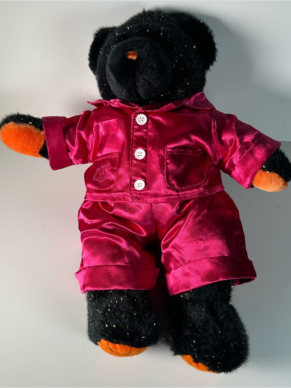 Pawsenclaws & Co. Halloween Black Bear Gold Shiny Teasel With Pink Satin Pajamas